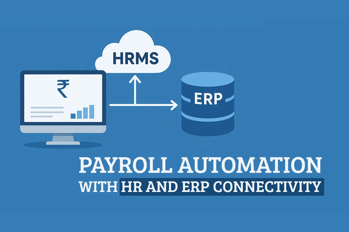 Diagram of payroll automation linking HRMS and ERP systems