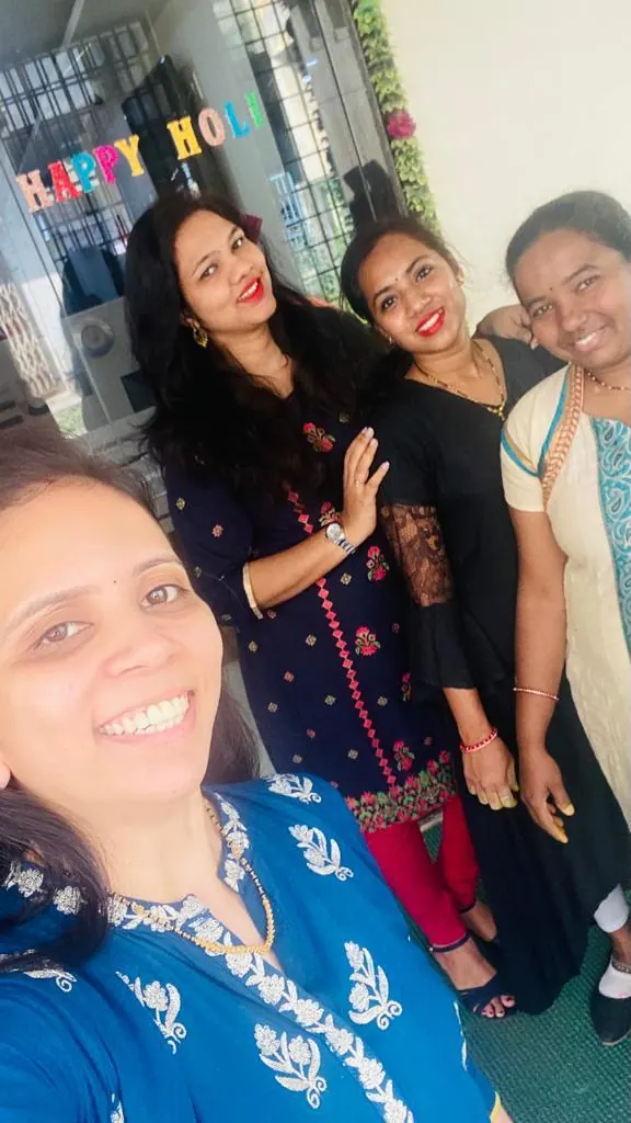 A Holi selfie at the office entrance