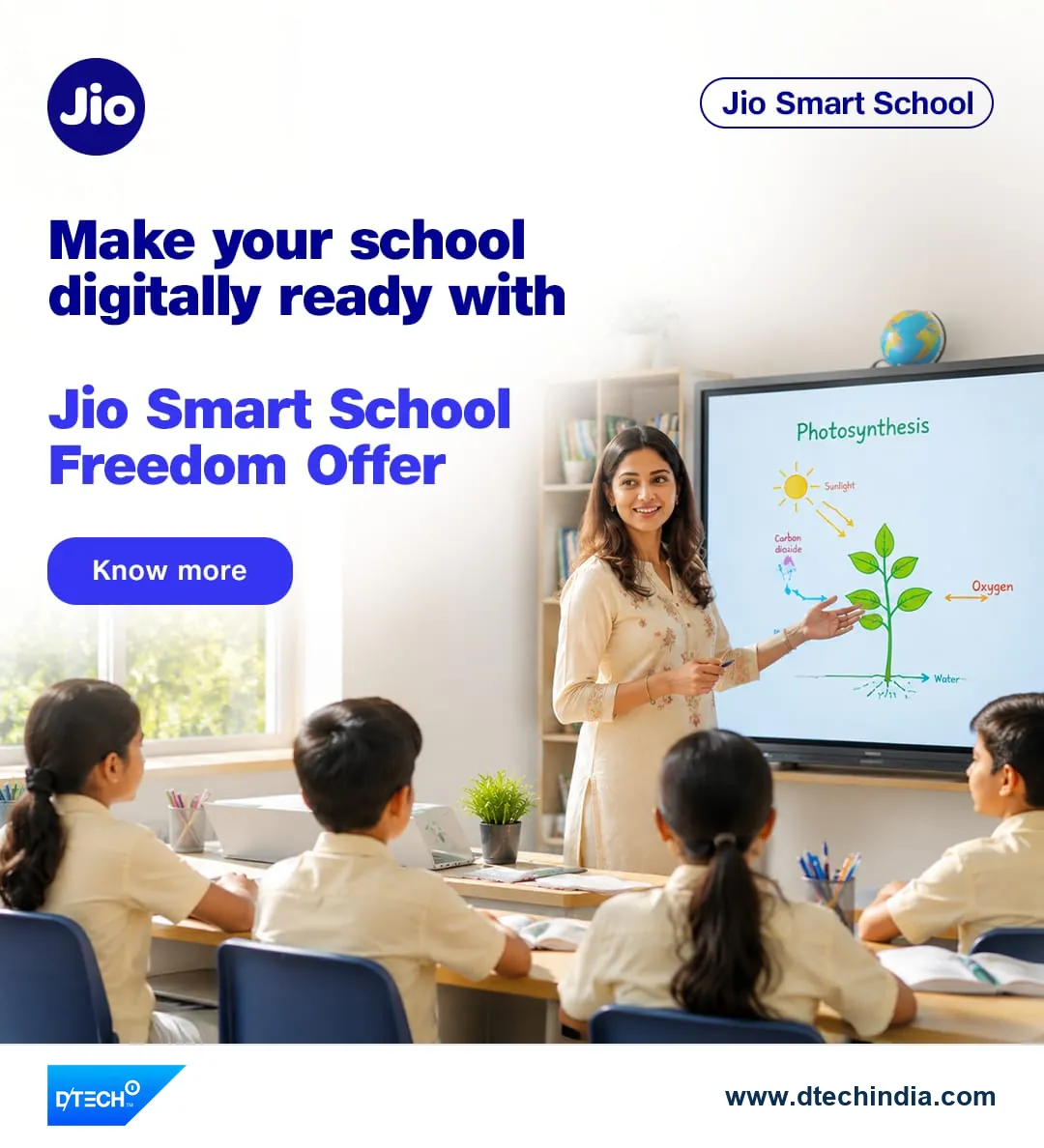 Jio Smart School poster: Make your school digitally ready with the Jio Smart School Freedom Offer.